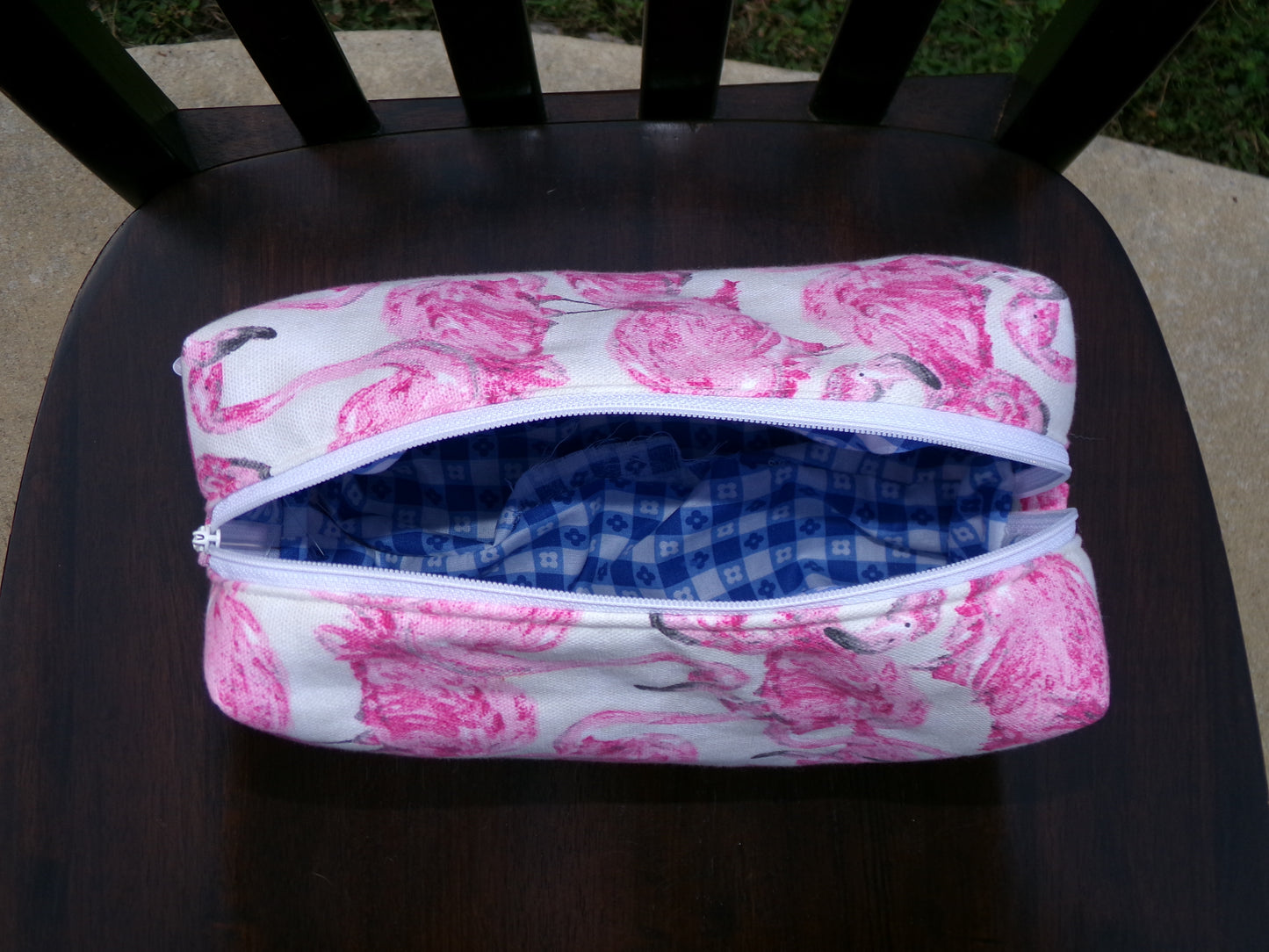 Pink flamingo / blue gingham- size small