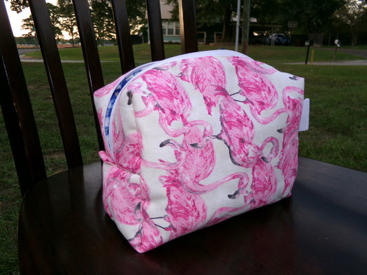 Pink flamingo / blue gingham- size small