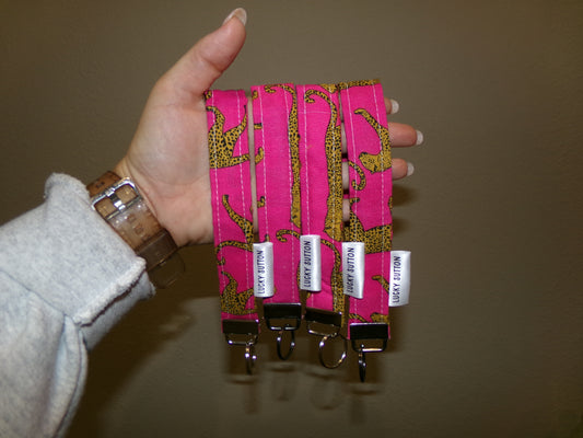 Pink cheetah wristlet