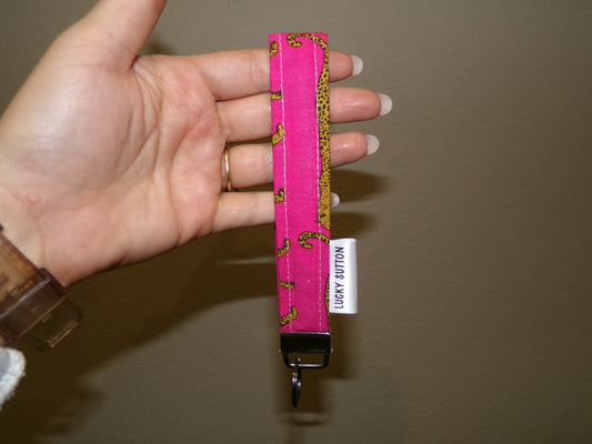 Pink cheetah wristlet